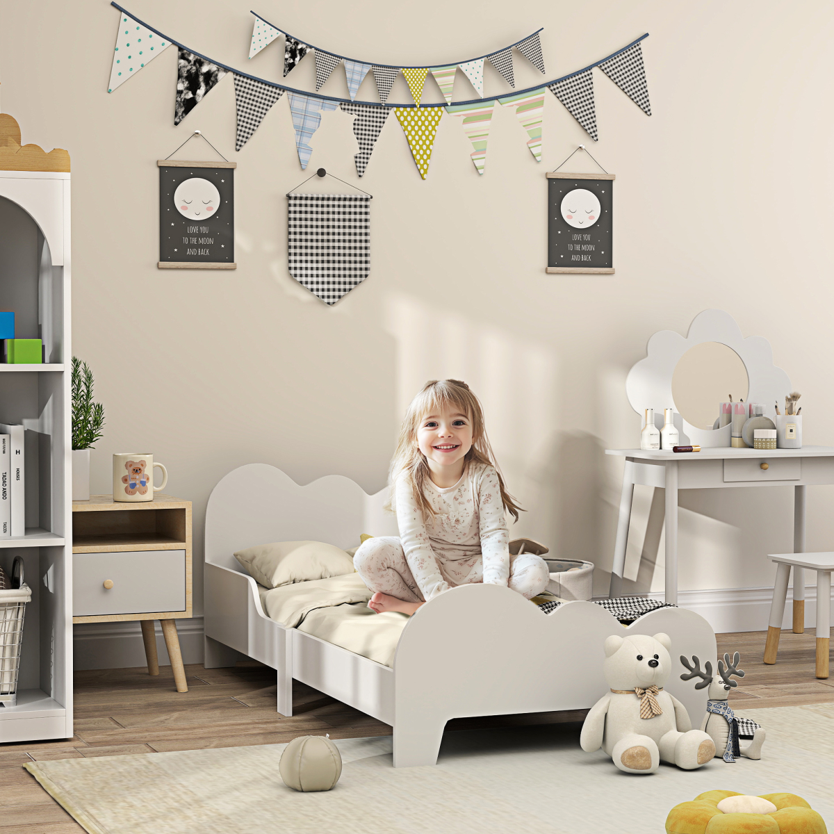 AIYAPLAY Cloud Toddler Bed with Safety Rails, White