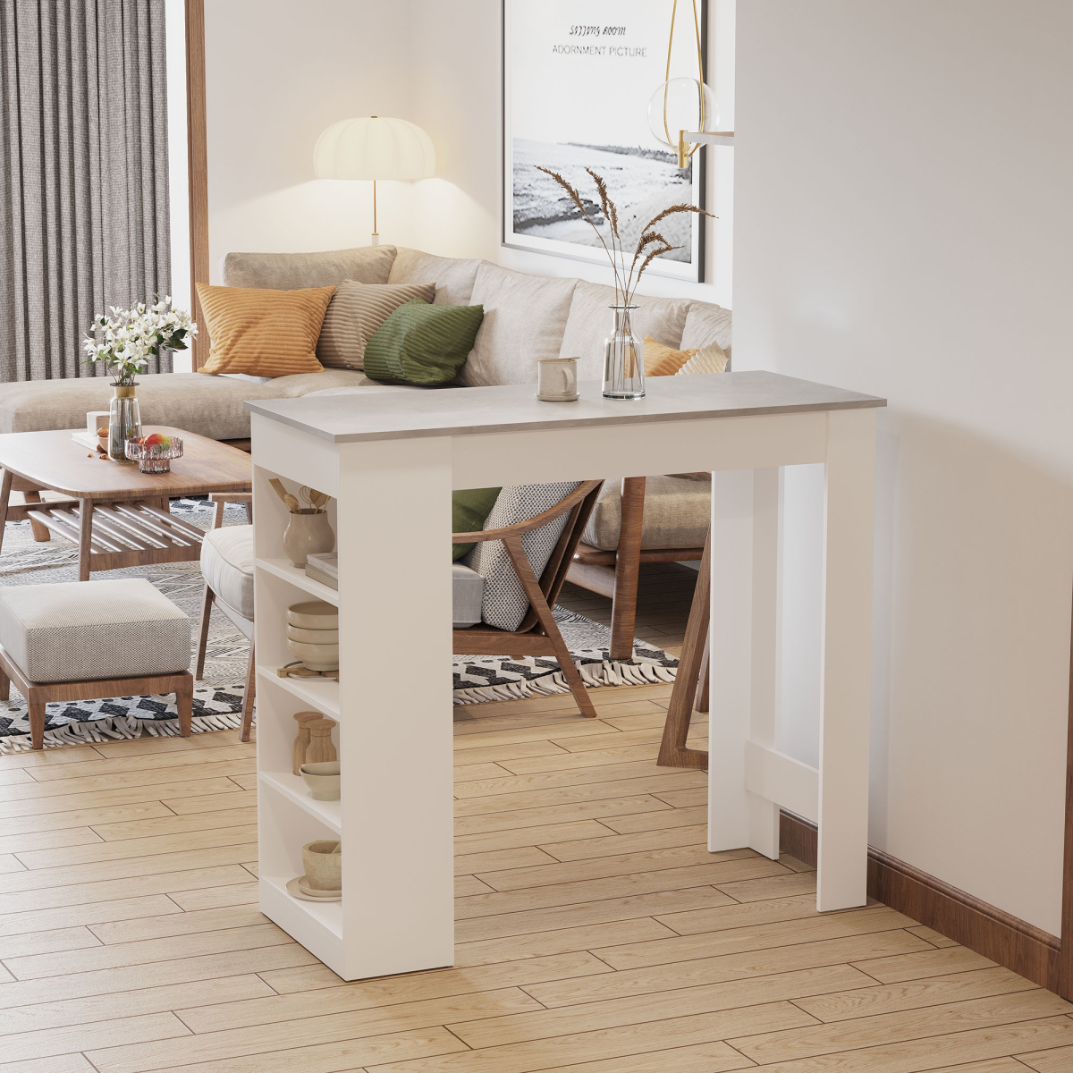 HOMCOM Grey Bar Table with 4-Tier Shelf, Kitchen Dining Coffee Table