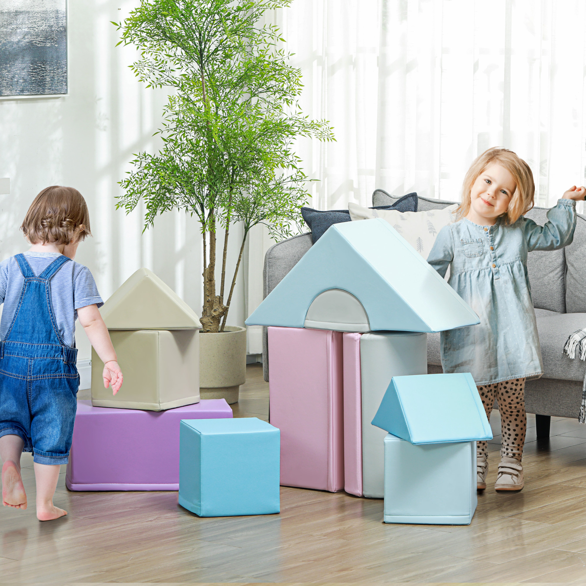 HOMCOM 11-Piece Soft Play Set for Toddlers, Blue