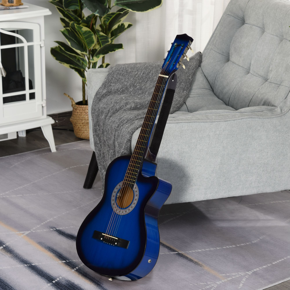 HOMCOM 38 Inch Electric Acoustic Guitar Beginner Set with Carry Case