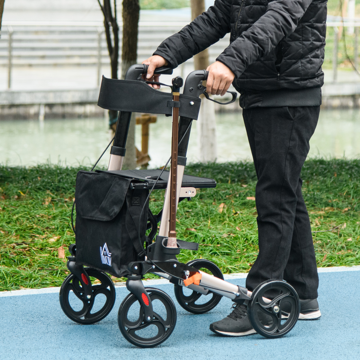 HOMCOM 4-Wheel Rollator Walker with Seat, Adjustable Height, Bag