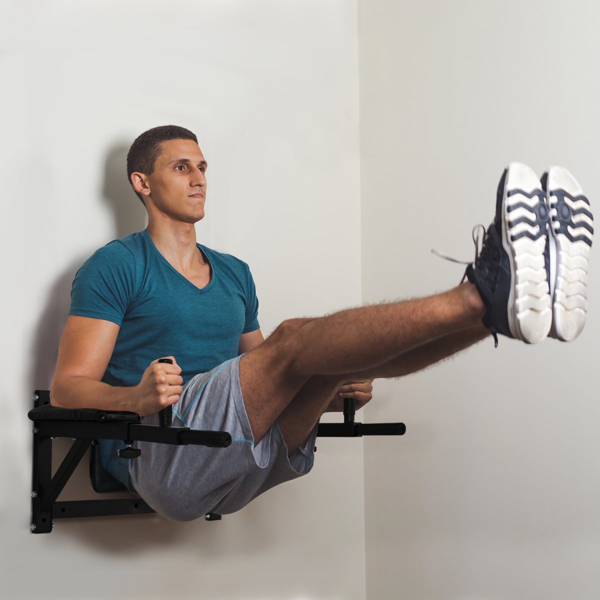 Wall Mounted Pull Up Bar Rack for Pull Ups and Knee Raises, Adjustable Width, with Backrest and Arm Supports
