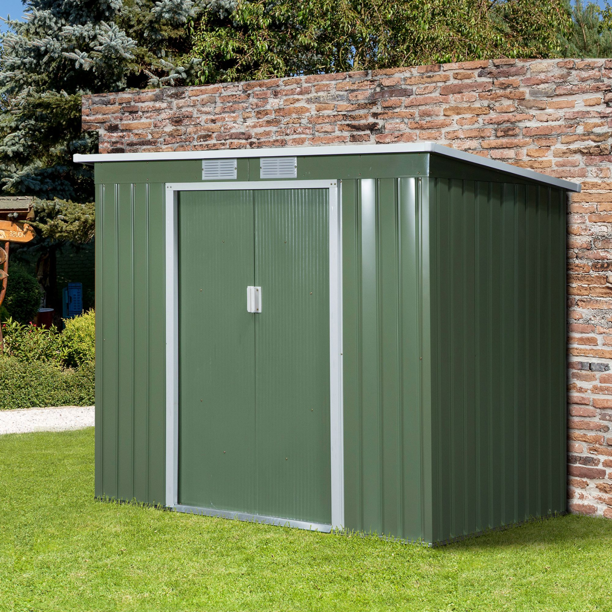 Outsunny Garden Storage Shed with Sloped Roof, Double Sliding Doors, 213 x 130 x 173cm