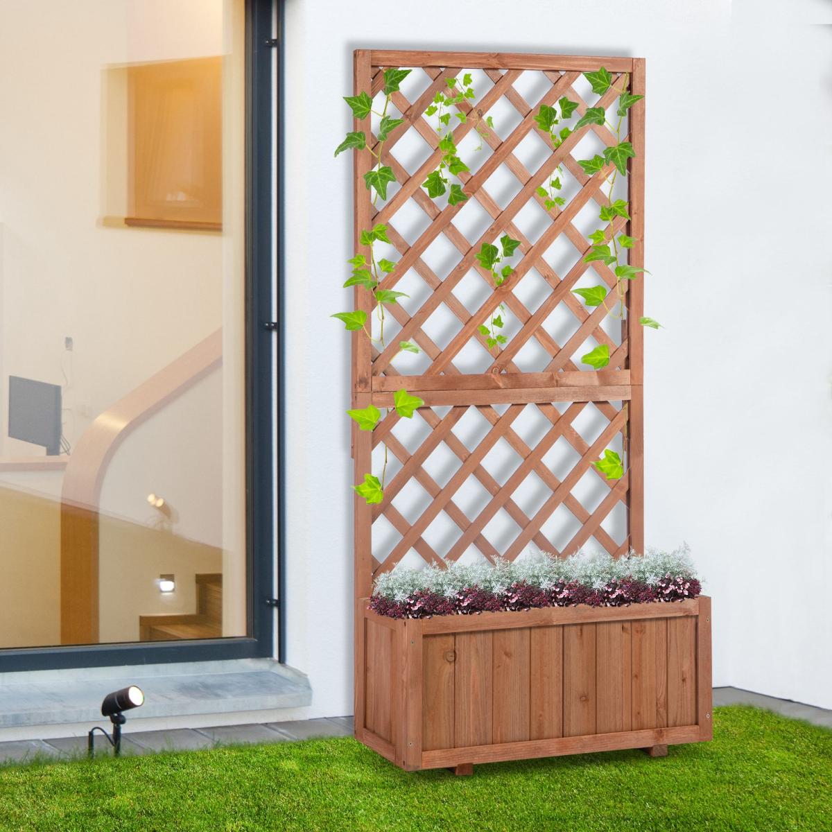 Outsunny Wooden Flower Box with Rear Net Board Display Stand
