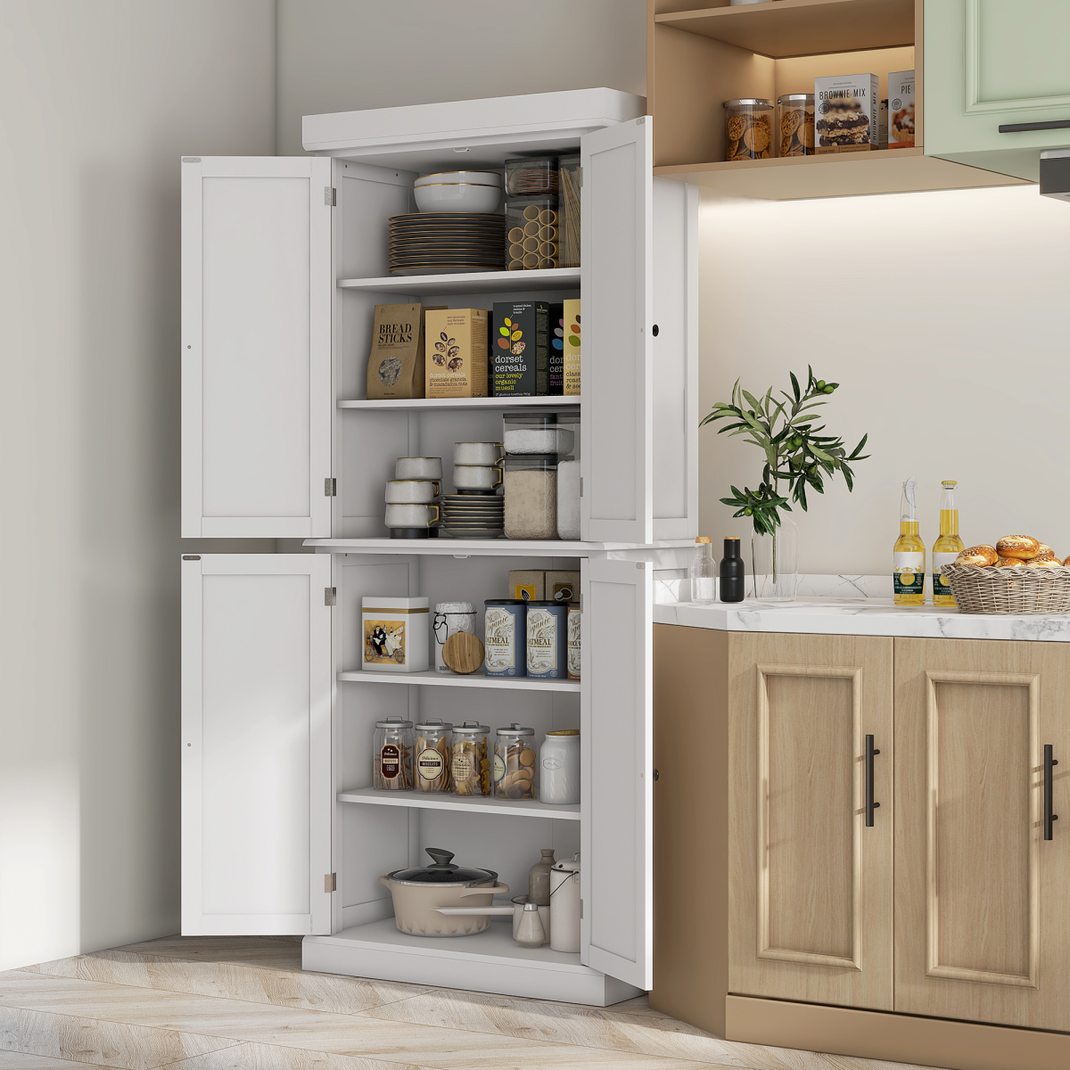 HOMCOM Freestanding Kitchen Cupboard, 6-Tier White Cabinet