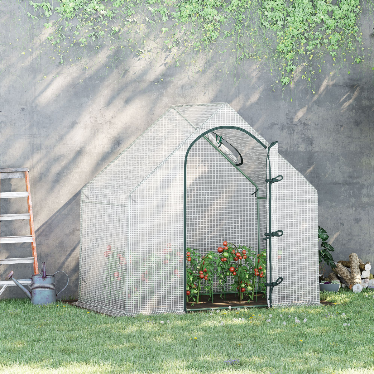 Outsunny Walk-In Greenhouse with Steel Frame, 180 x 100 x 165cm, White