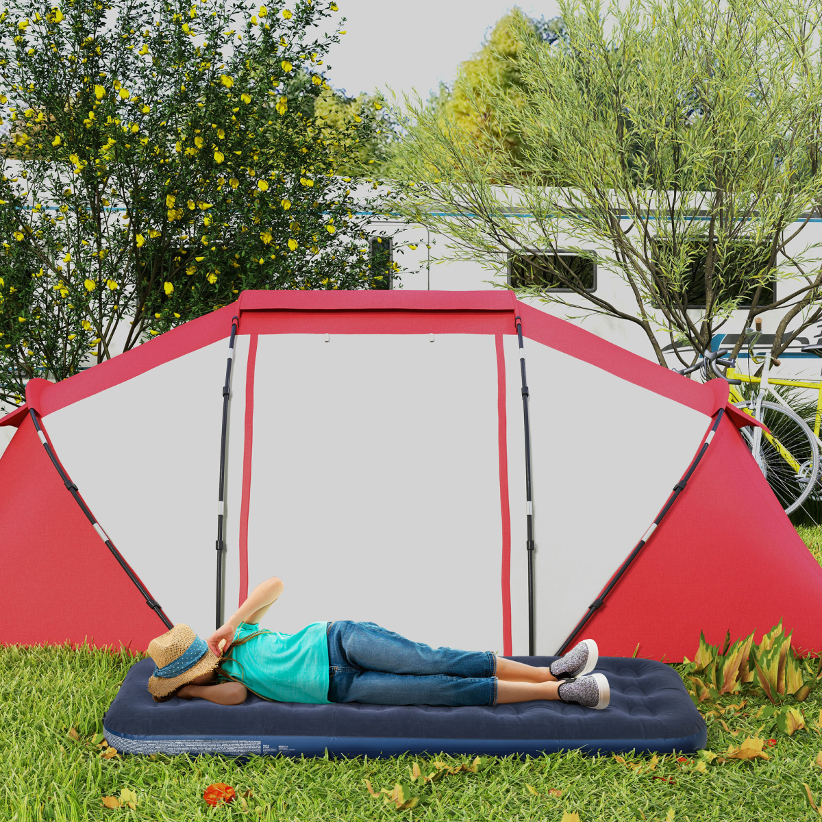 Outsunny Portable Single Air Mattress with Flocked Surface, Blue