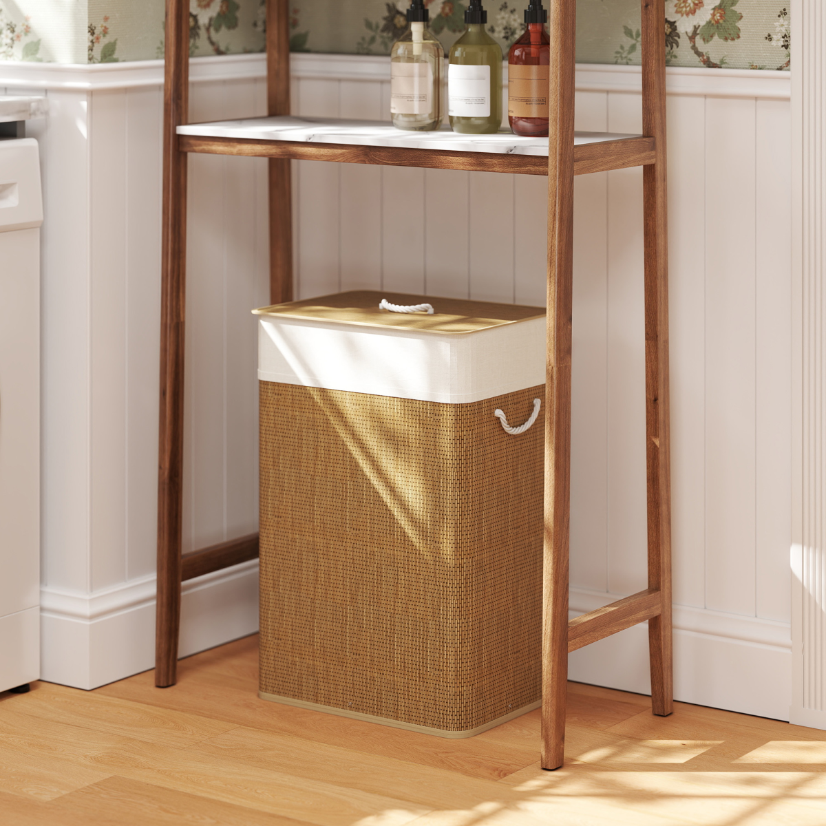 HOMCOM Bamboo Laundry Hamper, 72L, Removable Washable Liner Bag, Brown