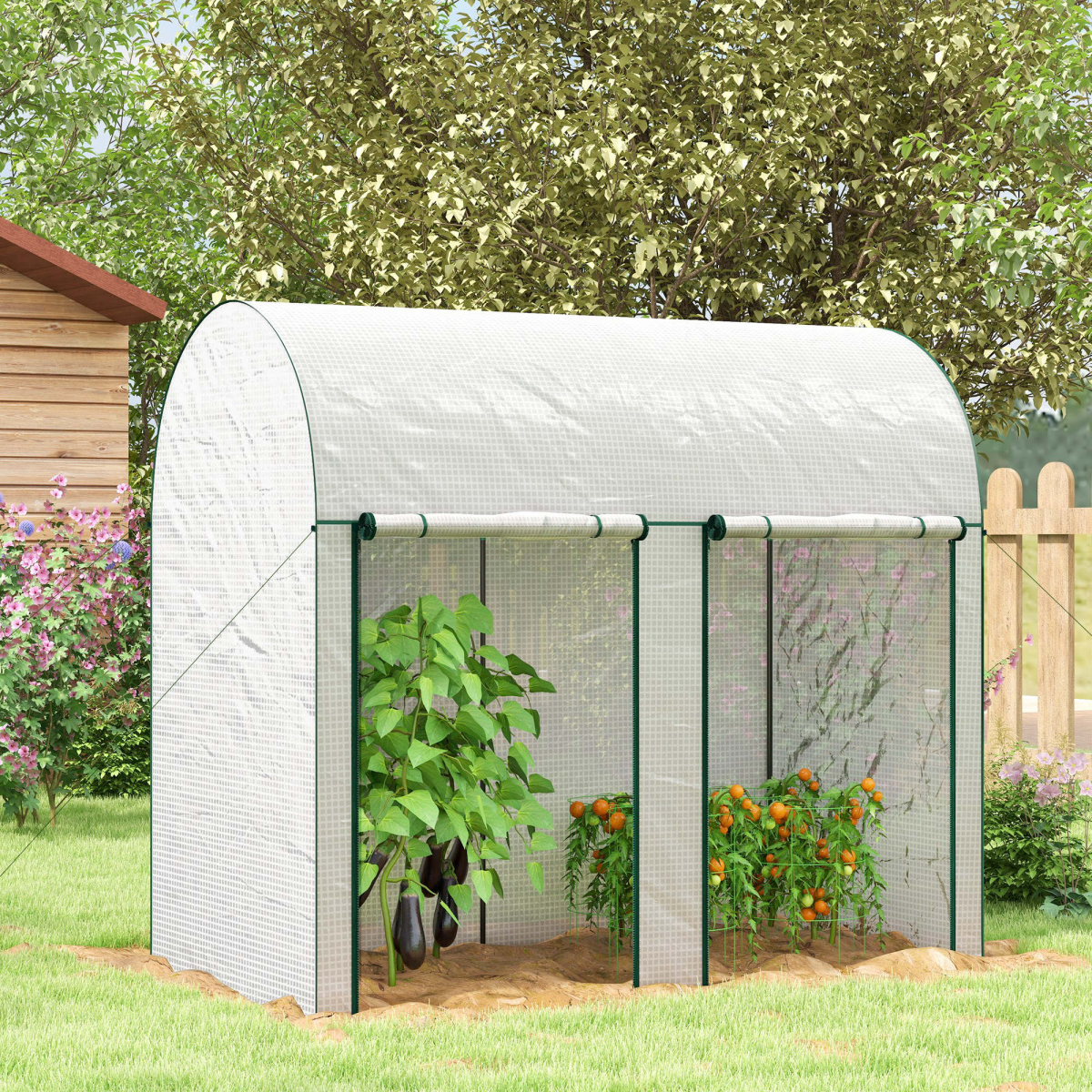 Outsunny Small Tomato Greenhouse 200 x 100 x 178cm, Roll-Up Zipped Doors