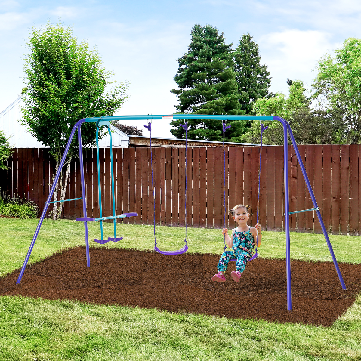 Outsunny Metal Outdoor Play Set with 2 Swings and Double Glider