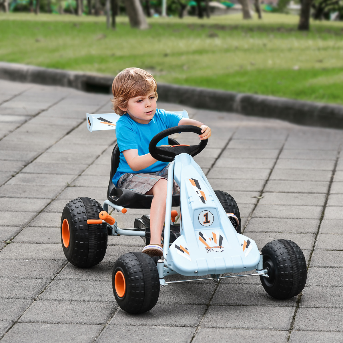 Kids Pedal Go Kart with Hand Brake, Gear Shift & Steering Wheel, Blue