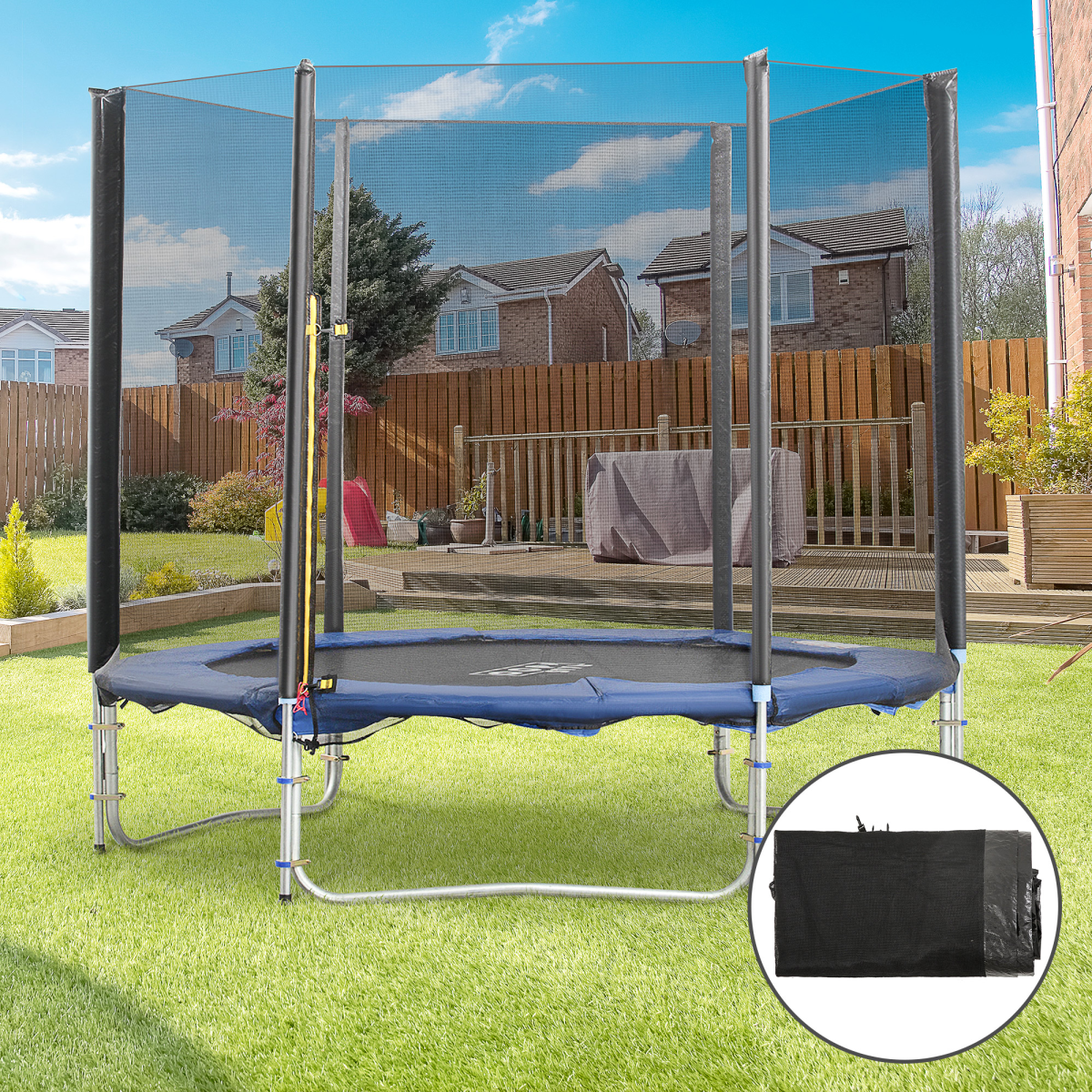 8FT Round Trampoline Replacement Enclosure Net Safety Fence with Zipper Door for 244cm Trampolines