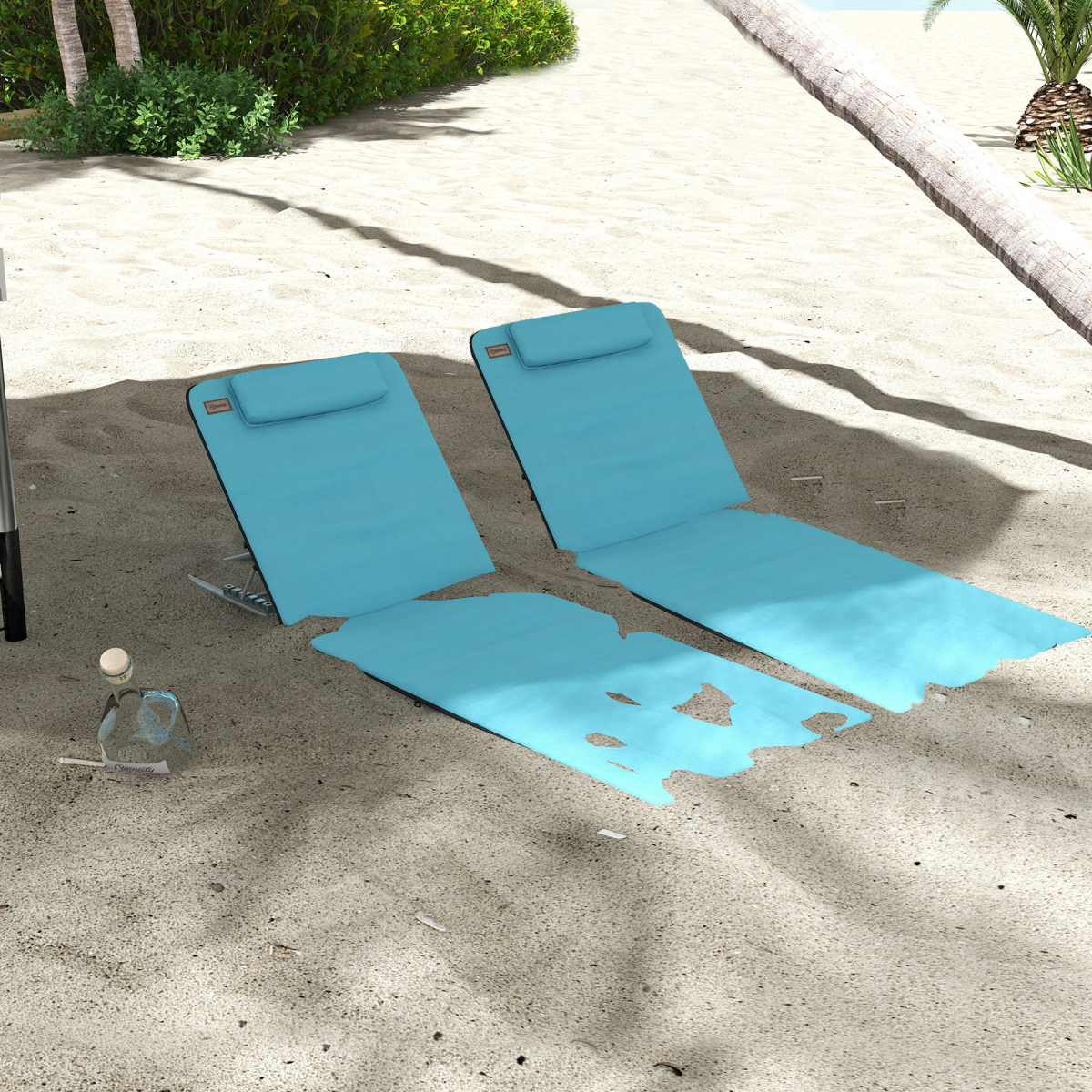 Outsunny 2-Piece Outdoor Beach Mat Steel Reclining Chair Set with Backrest