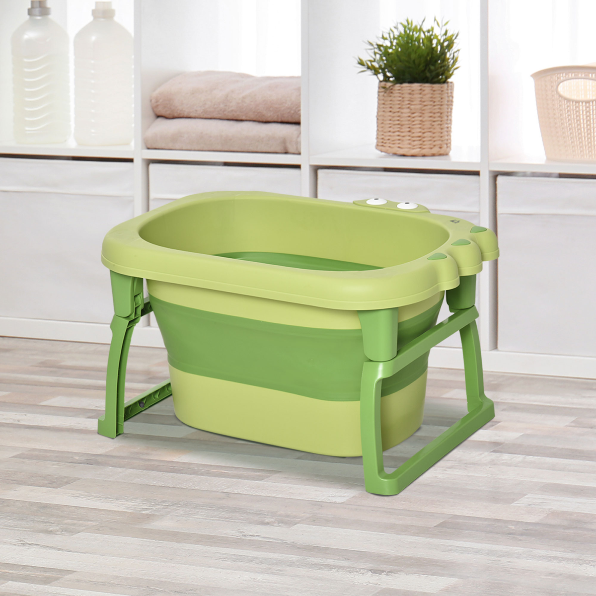 Foldable Baby Bathtub with Stool for 0-6 Years - Green