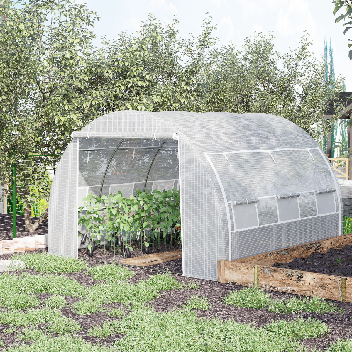 Outsunny 3 x 3 x 2 m Walk-In Polytunnel Greenhouse Tent with Steel Frame, Roll-Up Sides and 6 Windows