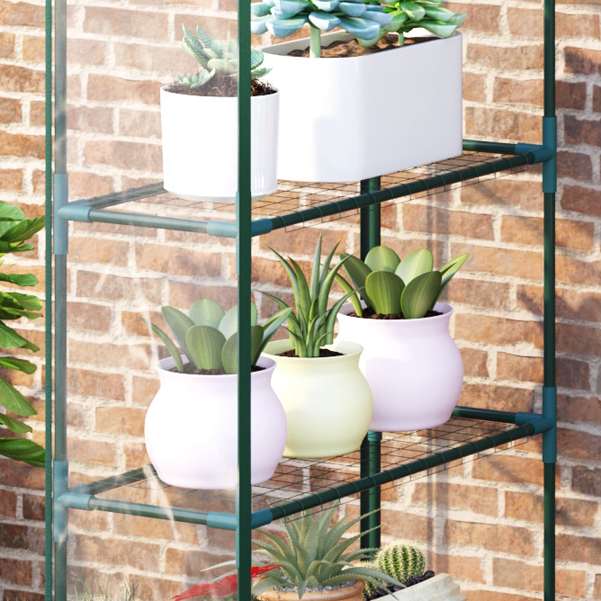 Outsunny 4 Tier 8 Shelf Walk-In Portable Greenhouse Steel Frame PVC Cover 143 x 73 x 195 cm