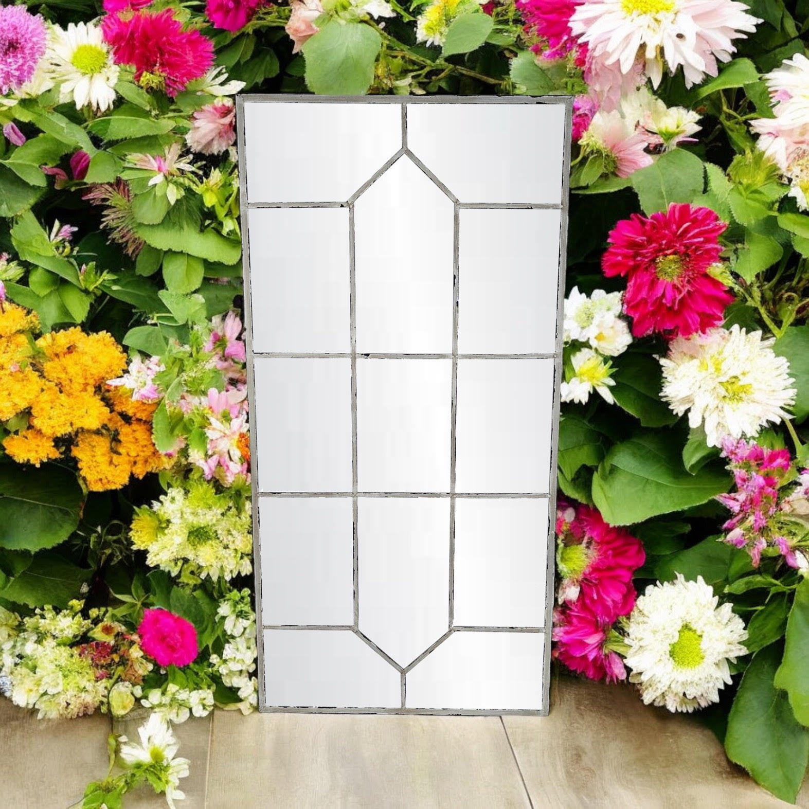 MSL 120cm Metal Window Wall Mirror for Indoor or Outdoor Use with Hanging Hook