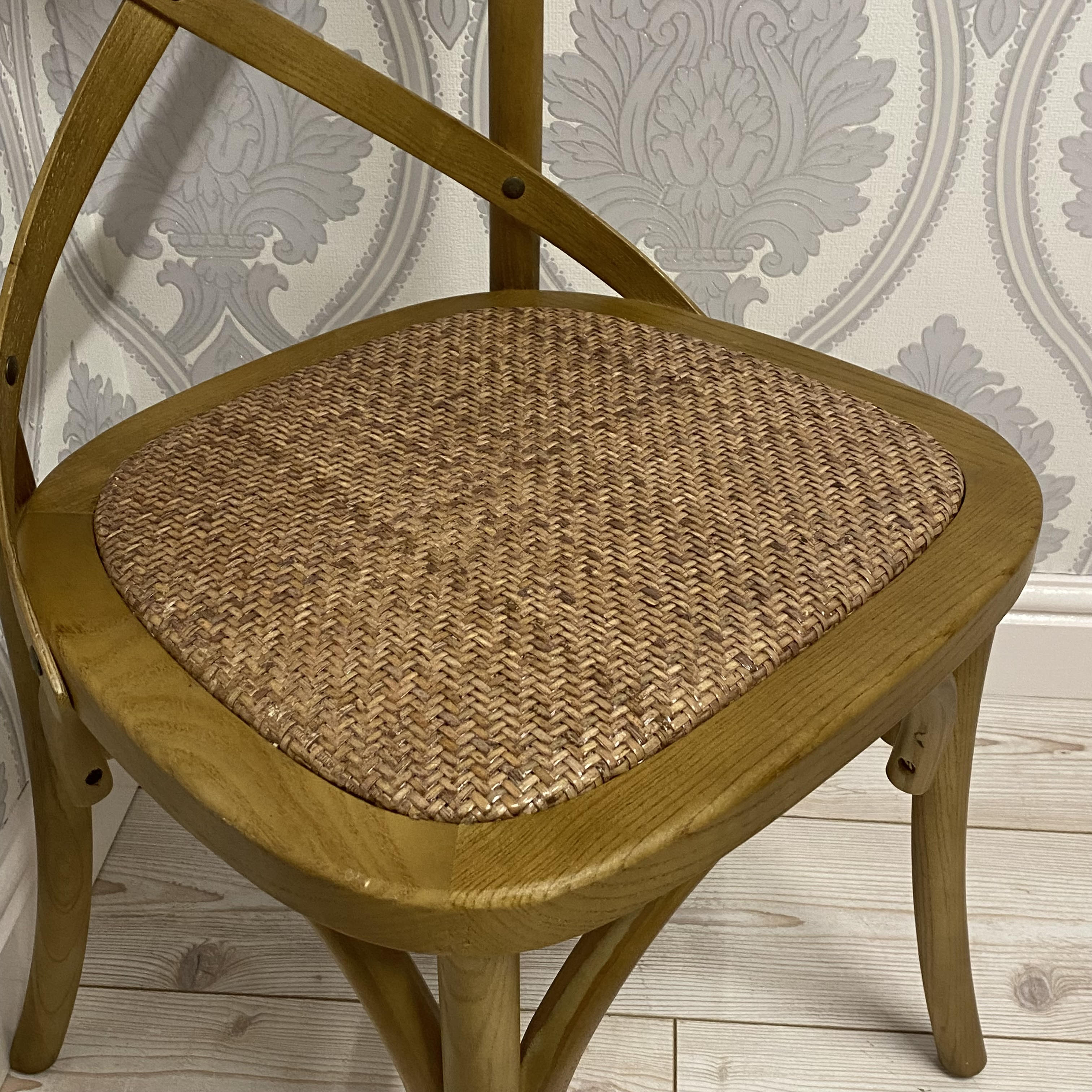 Natural French Cross Back Chair, Elm Wood, Stackable, Indoor Use, 46 x 49 x 88 cm