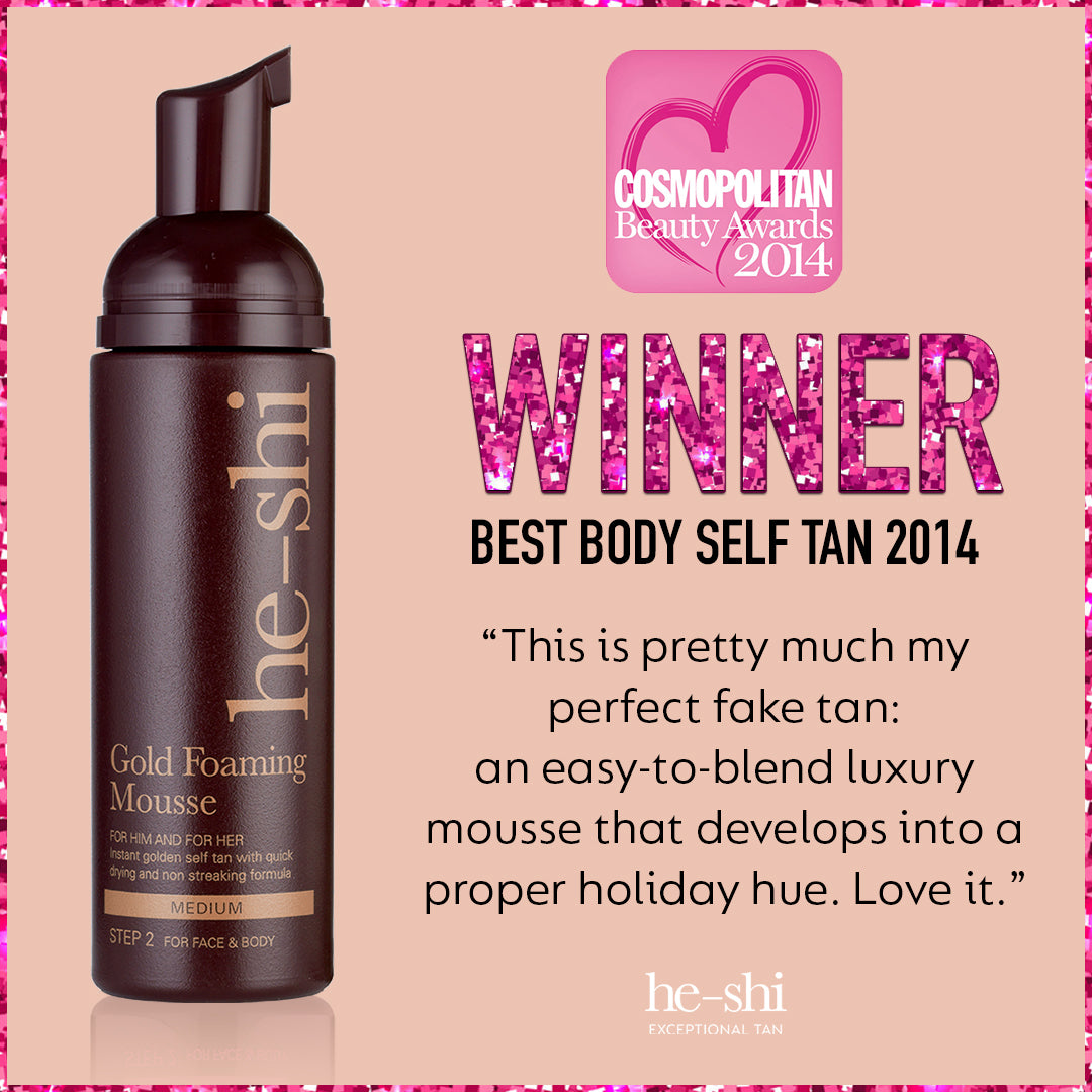 He-Shi Gold Foaming Mousse Medium Self Tan Quick Dry Easy to Apply Vegan & Cruelty Free