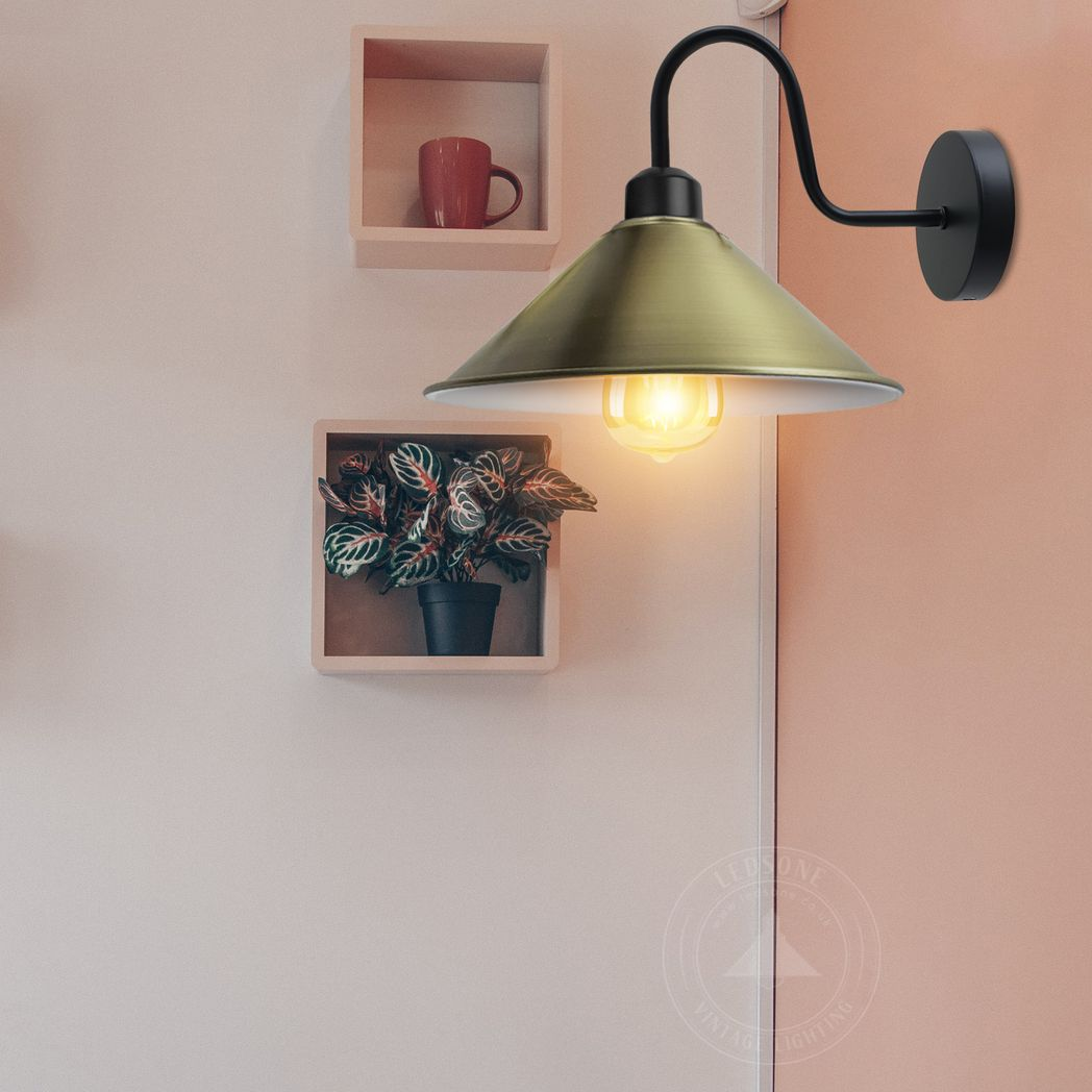 Vintage Black Brass Swan Neck Wall Sconce, E27 Base, Indoor