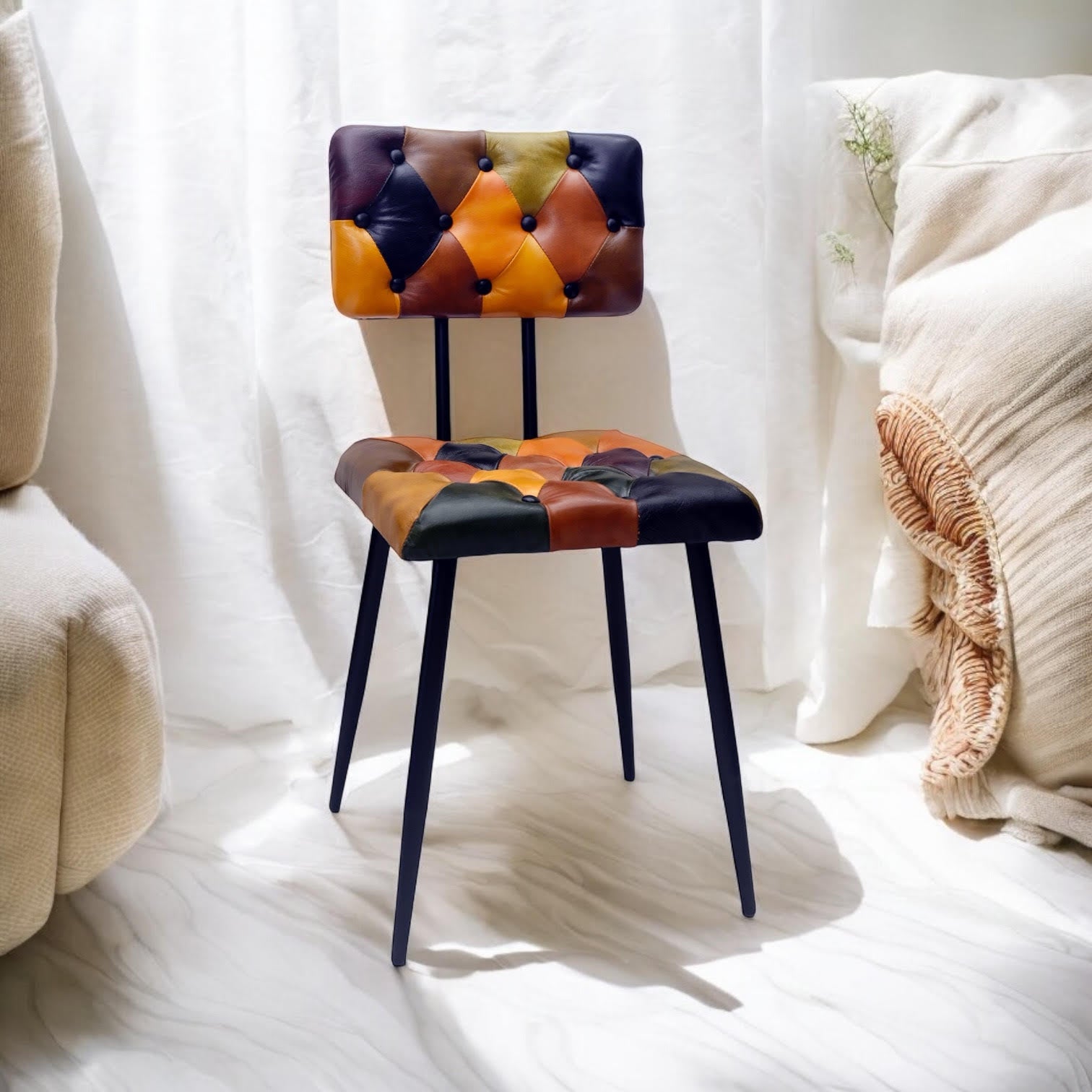 MSL 85cm Leather Chair with Harlequin Diamond Pattern
