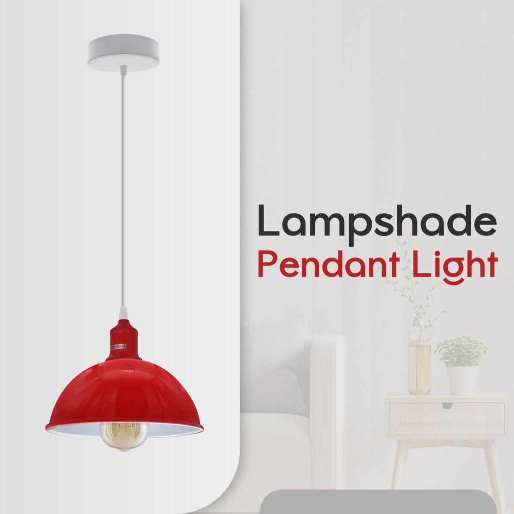 2-Pack Vintage Red Dome Metal Pendant Lamp Shades, 21cm