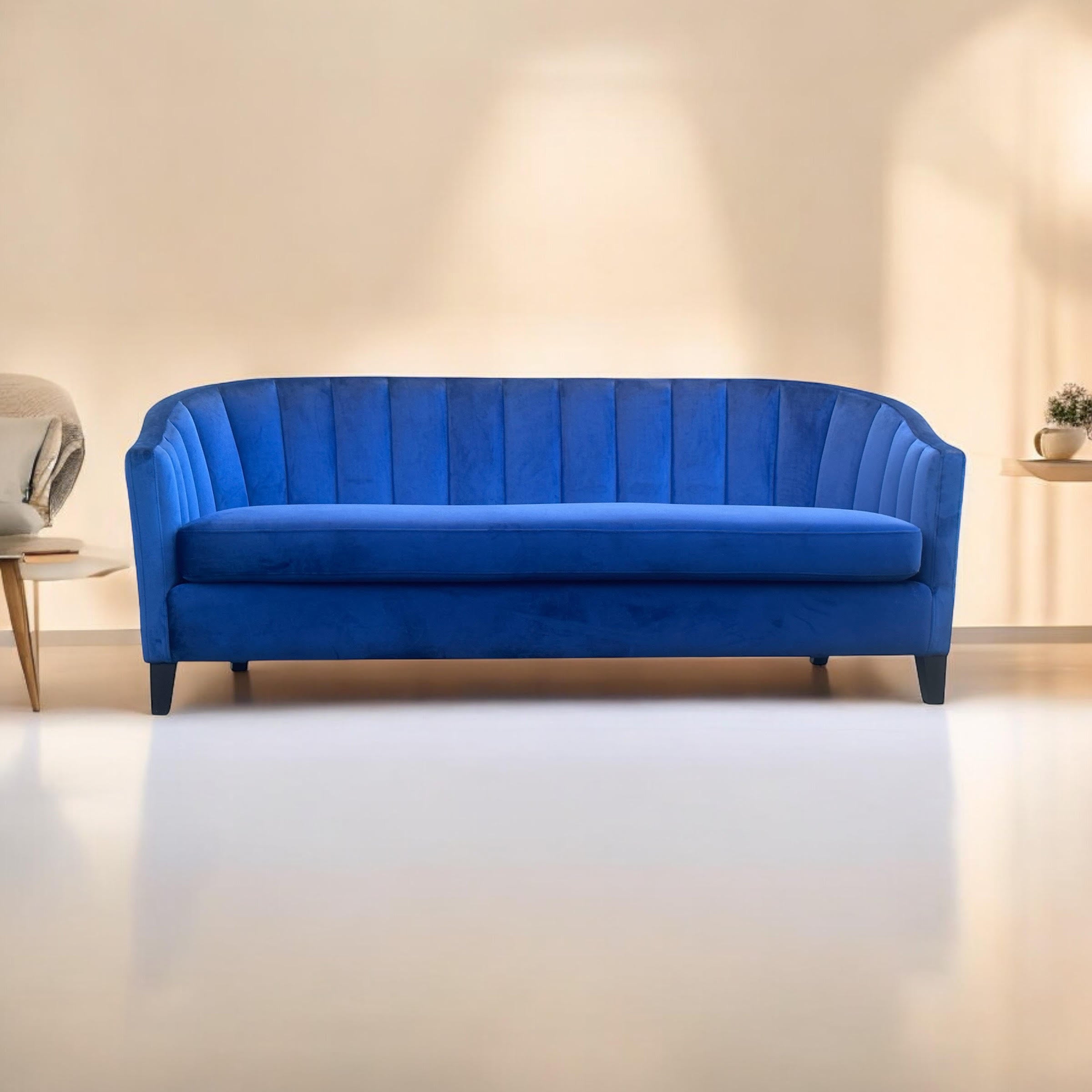 MSL 189cm 3 Seater Blue Velvet Sofa