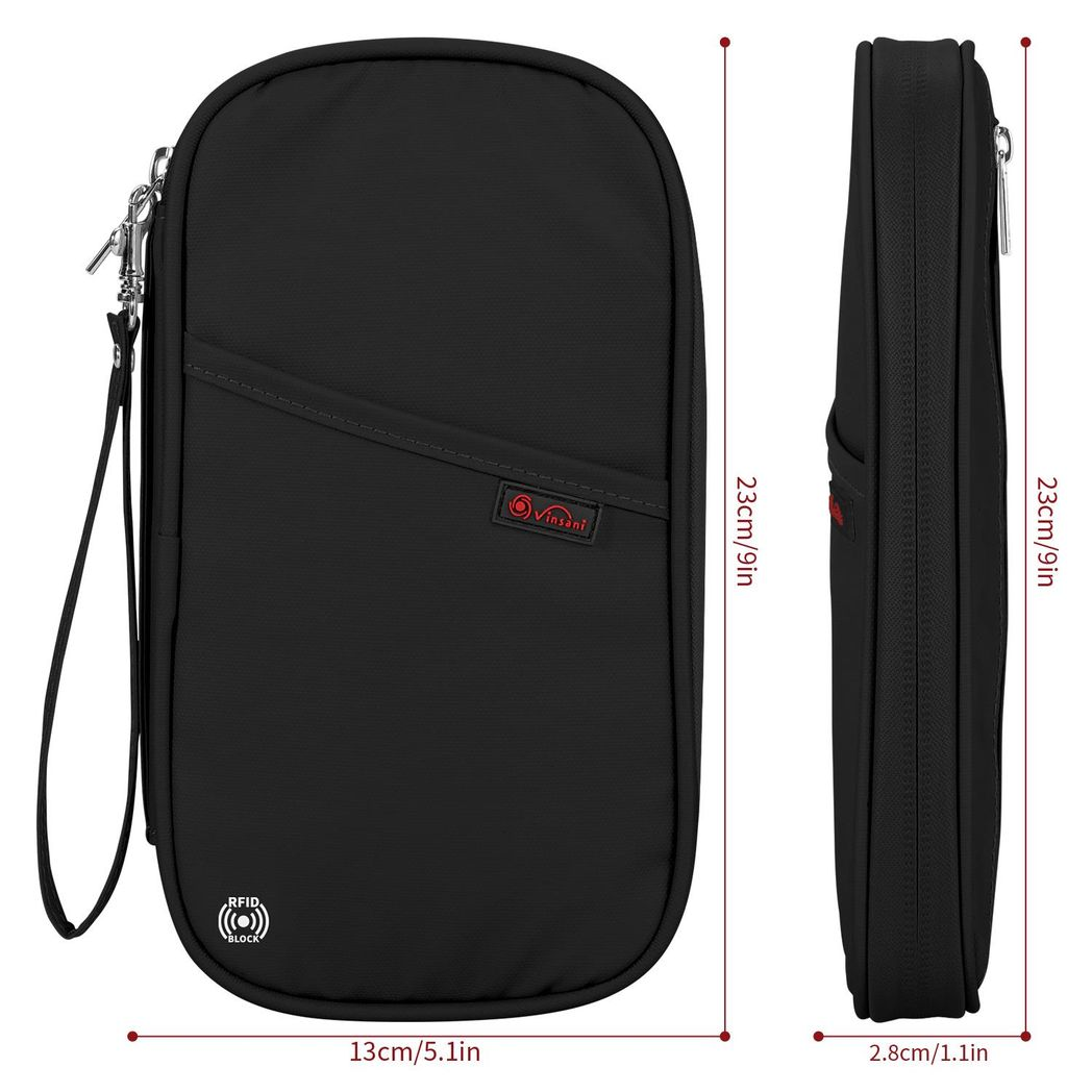 Vinsani Deluxe RFID Passport Holder Travel Wallet Black