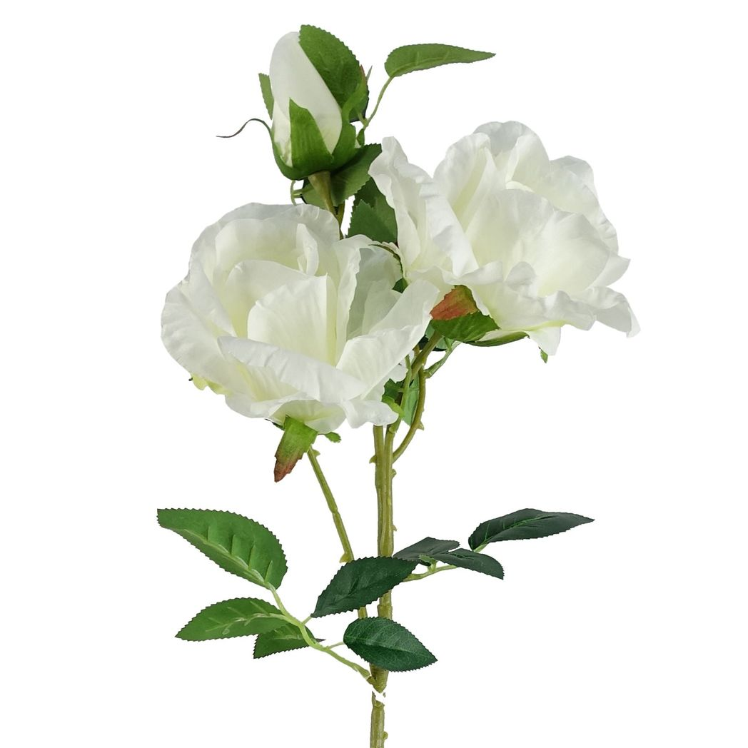 Leaf Pack of 6 Artificial Off-White Rose Stems 80cm, 18 Silk Flowers