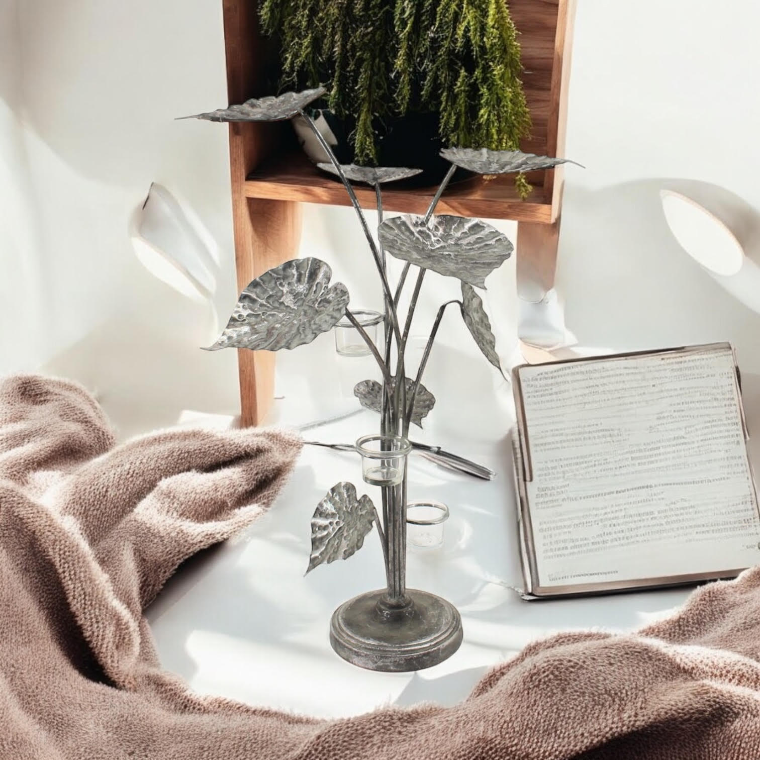 MSL 74cm Silver Metal Candle Holder, Hand Finished Elegant Home Decor