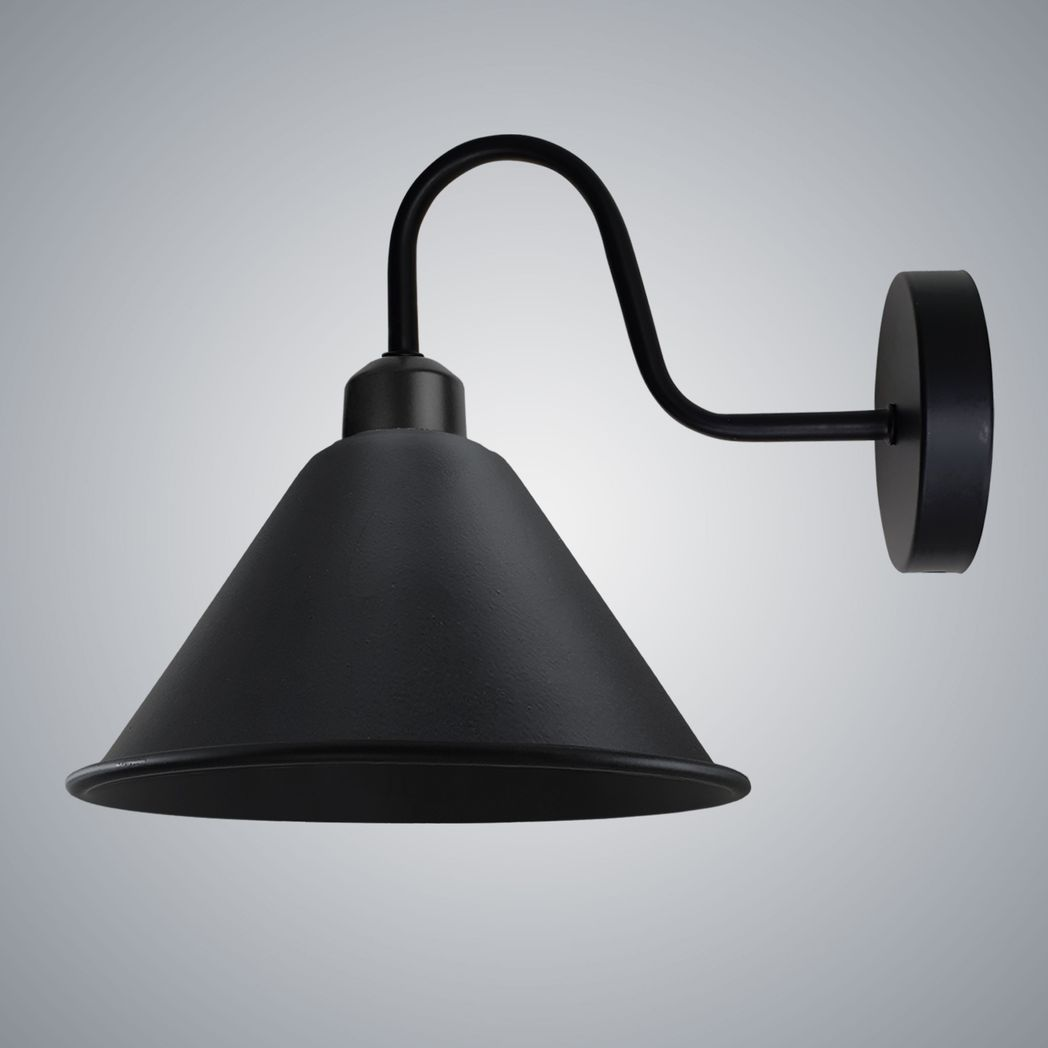 Black Vintage Wall Sconce, E27 Wall Mounted Cone Shade Swan Neck Light