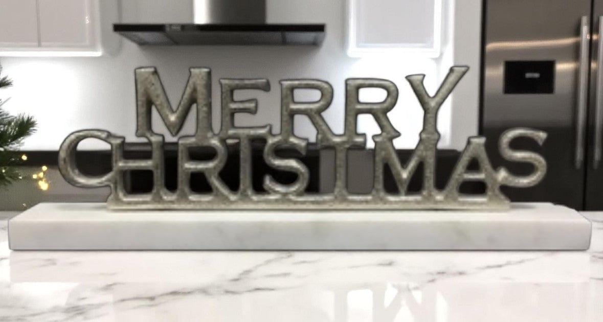 MSL 12 Inch Nickel Plated Merry Christmas On Stand