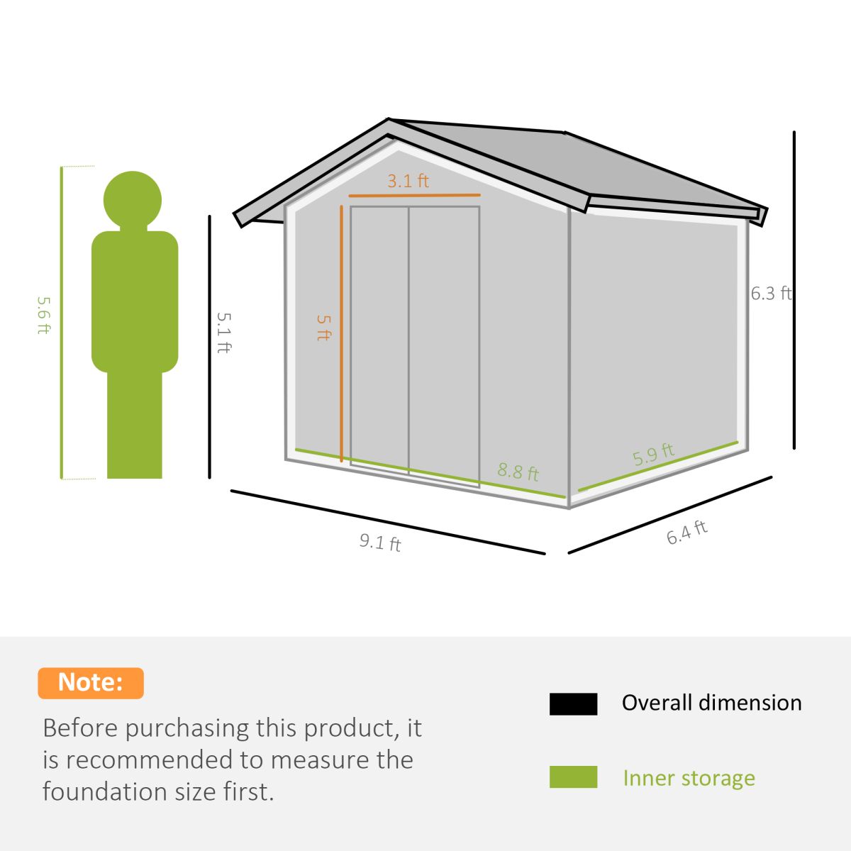 Outsunny 9 x 6 ft Metal Storage Shed, Khaki, with Sliding Double Doors, Ventilation and Floor Foundation