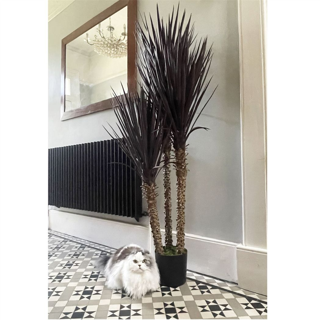 Leaf 155cm Artificial Yukka Tree Plant, Spiky, UV Resistant Outdoor Tree, Dark Red and Brown
