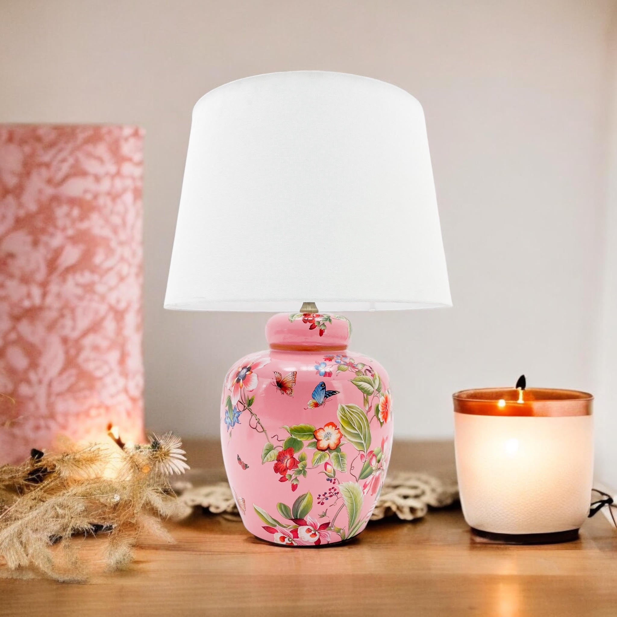 MSL 41cm Traditional Ceramic Table Lamp with Shade and Inline Rocker Switch