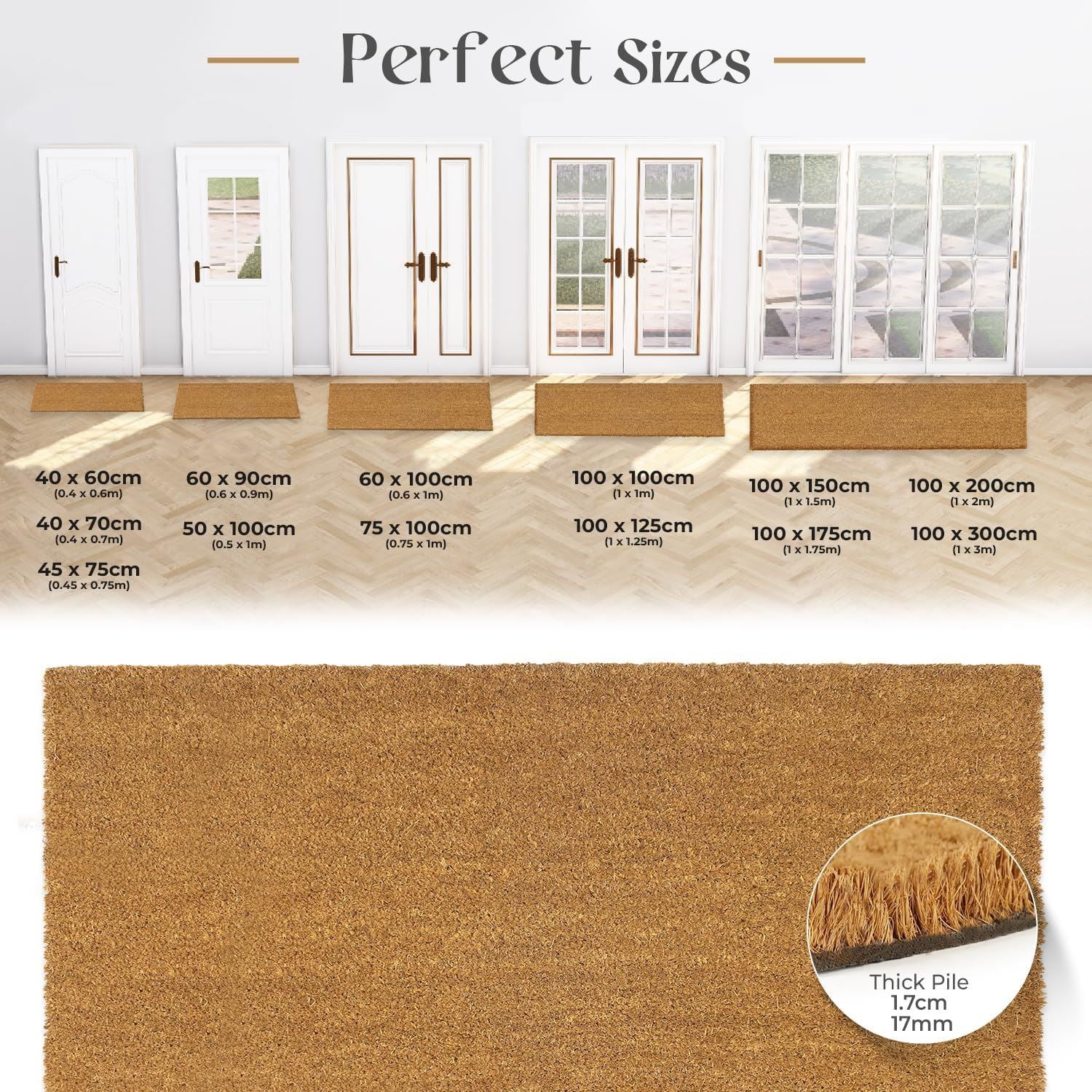 Plain Coir Door Mat 60cm x 100cm Brown