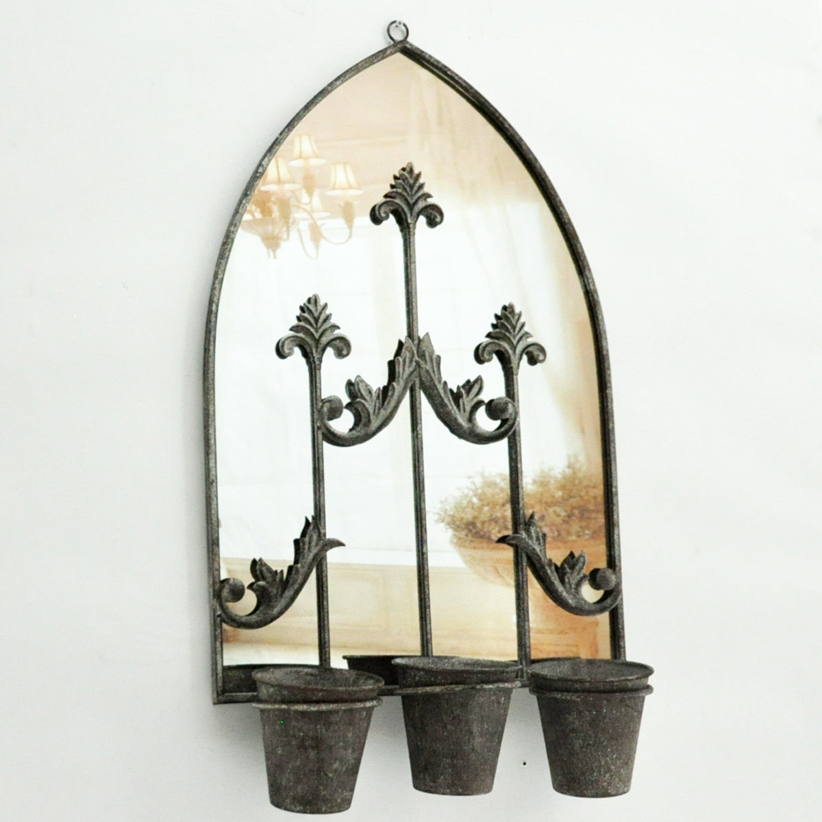 MSL Rusty Wall Mirror with Triple Planter, 60cm, Dark Grey, L15 x W45 x H78 cm