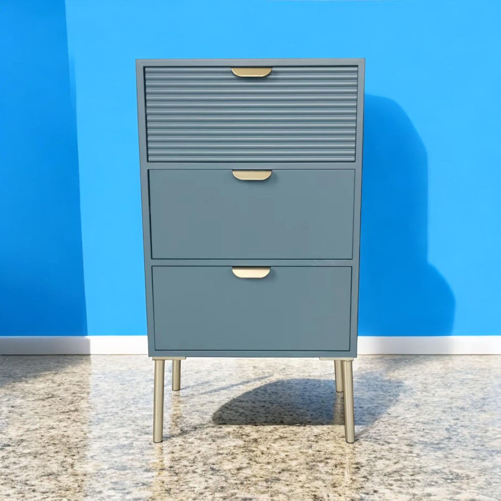 MSL 75cm Blue Wooden 3 Drawer Chest of Drawers