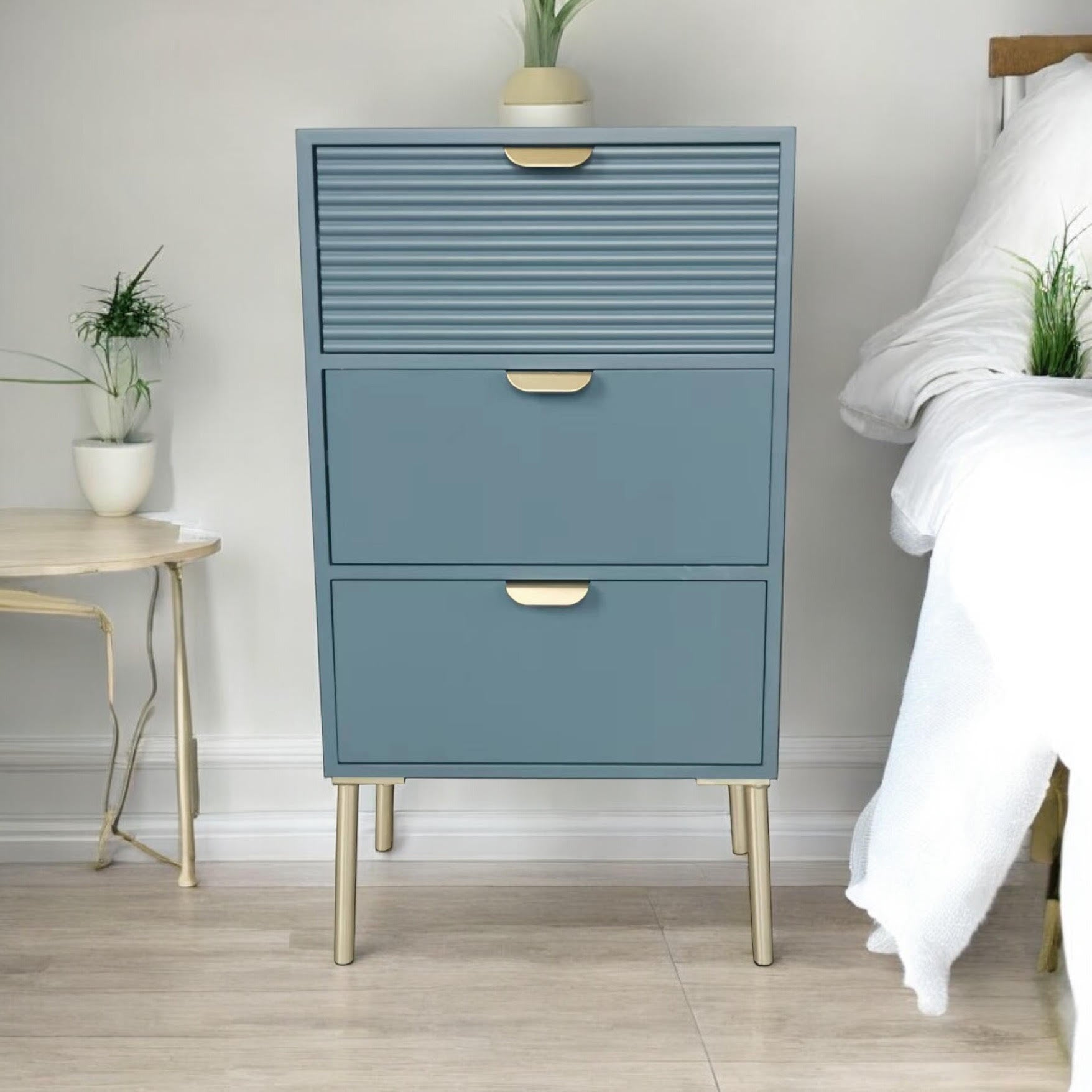 MSL 75cm Blue Wooden 3 Drawer Chest of Drawers