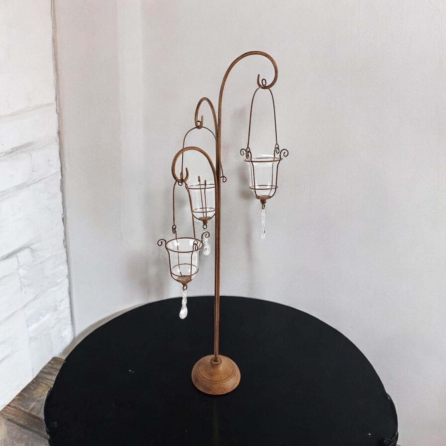 88cm Rusty Metal Candle Holder with Glass, Vintage Style