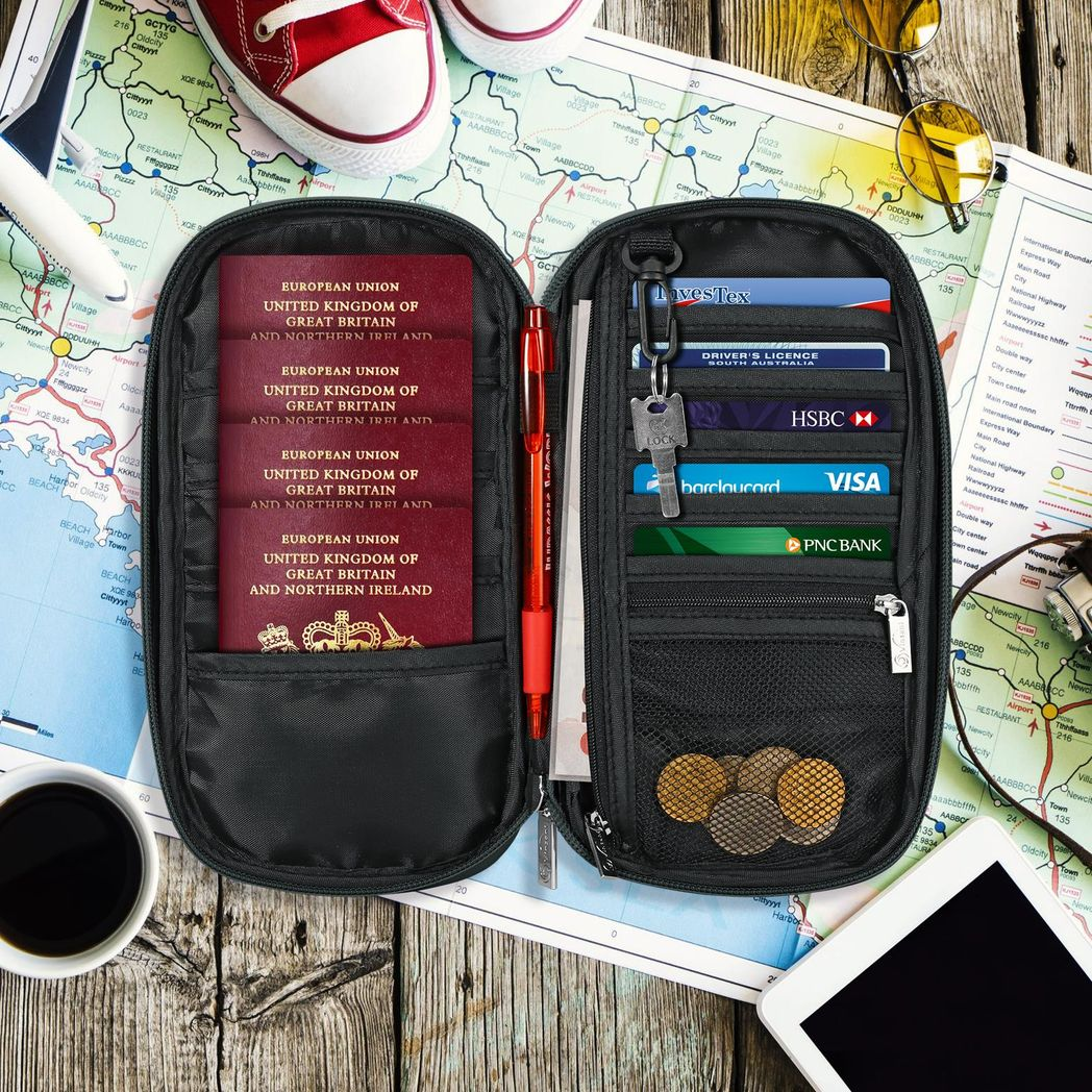 Vinsani Deluxe RFID Passport Holder Travel Wallet with 4 Passport Slots, 5 Card Slots, Pen Slot and Zippered Pocket