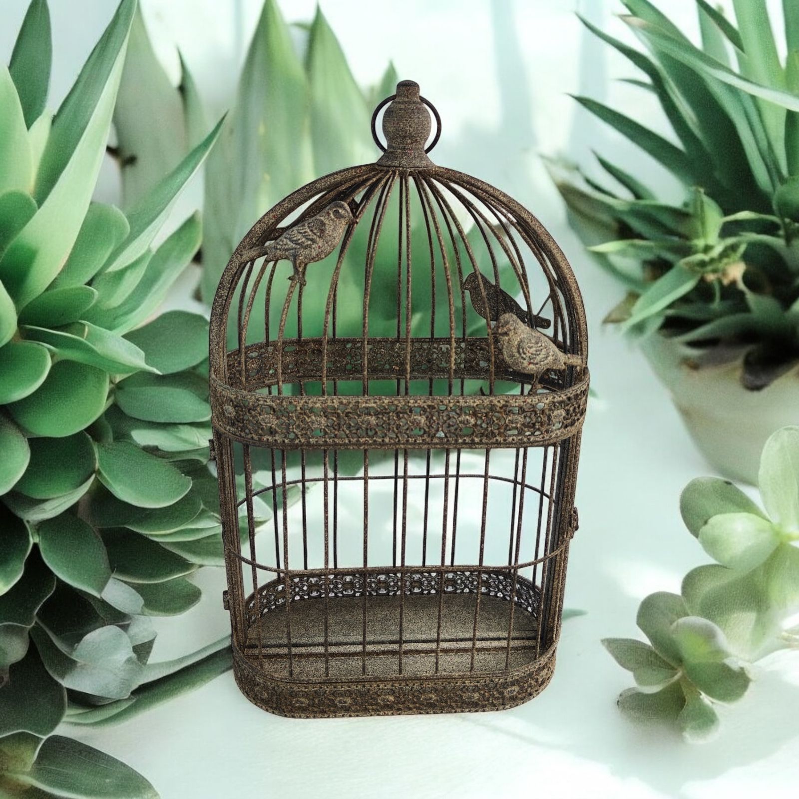 MSL 60cm Wall Mirror with Metal Cage, Decorative Garden Accessory