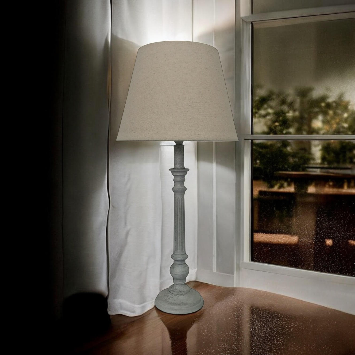 MSL 54cm Traditional Table Lamp Base and Linen Shade with Inline Rocker Switch, Double Insulated