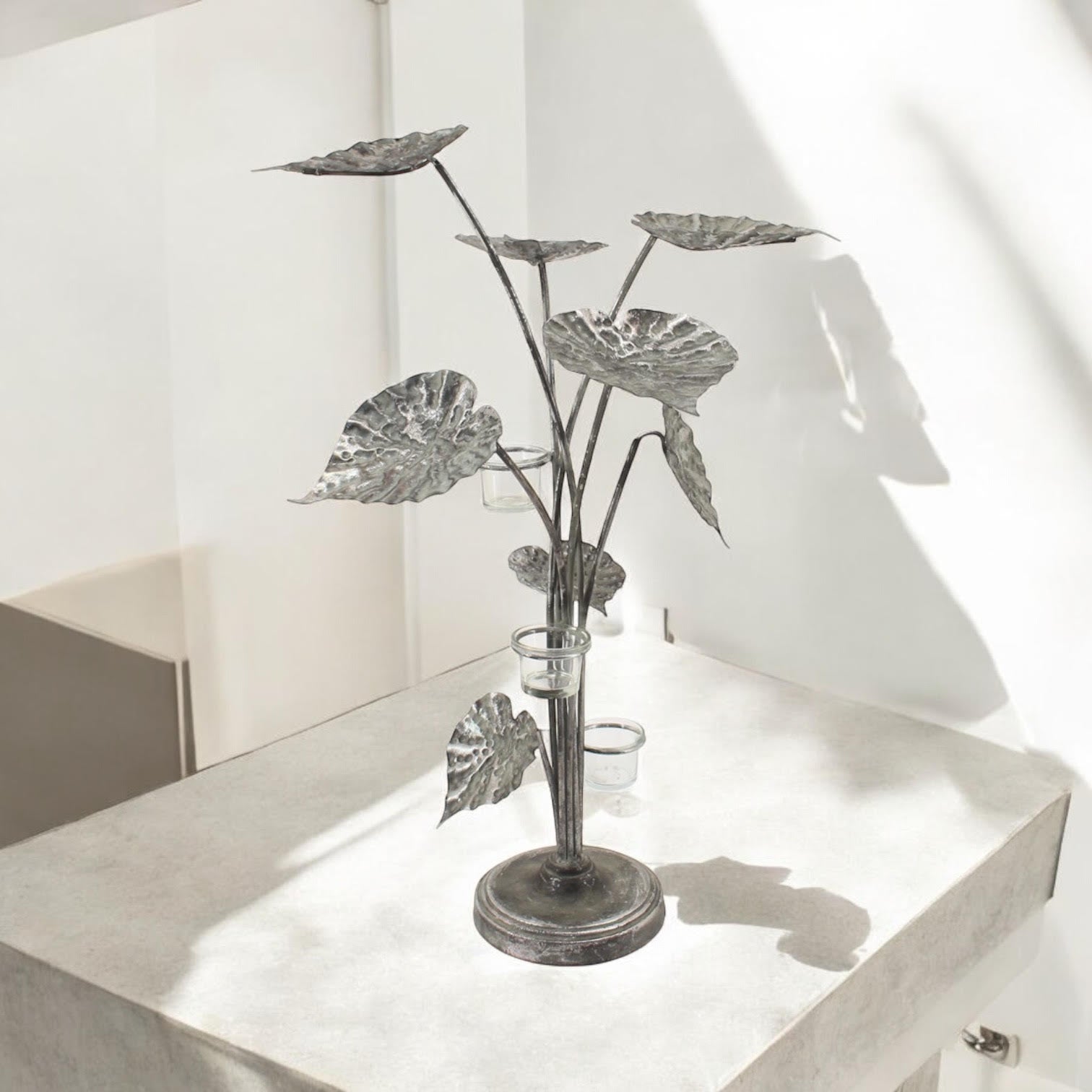 MSL 74cm Silver Metal Candle Holder, Hand Finished Elegant Home Decor