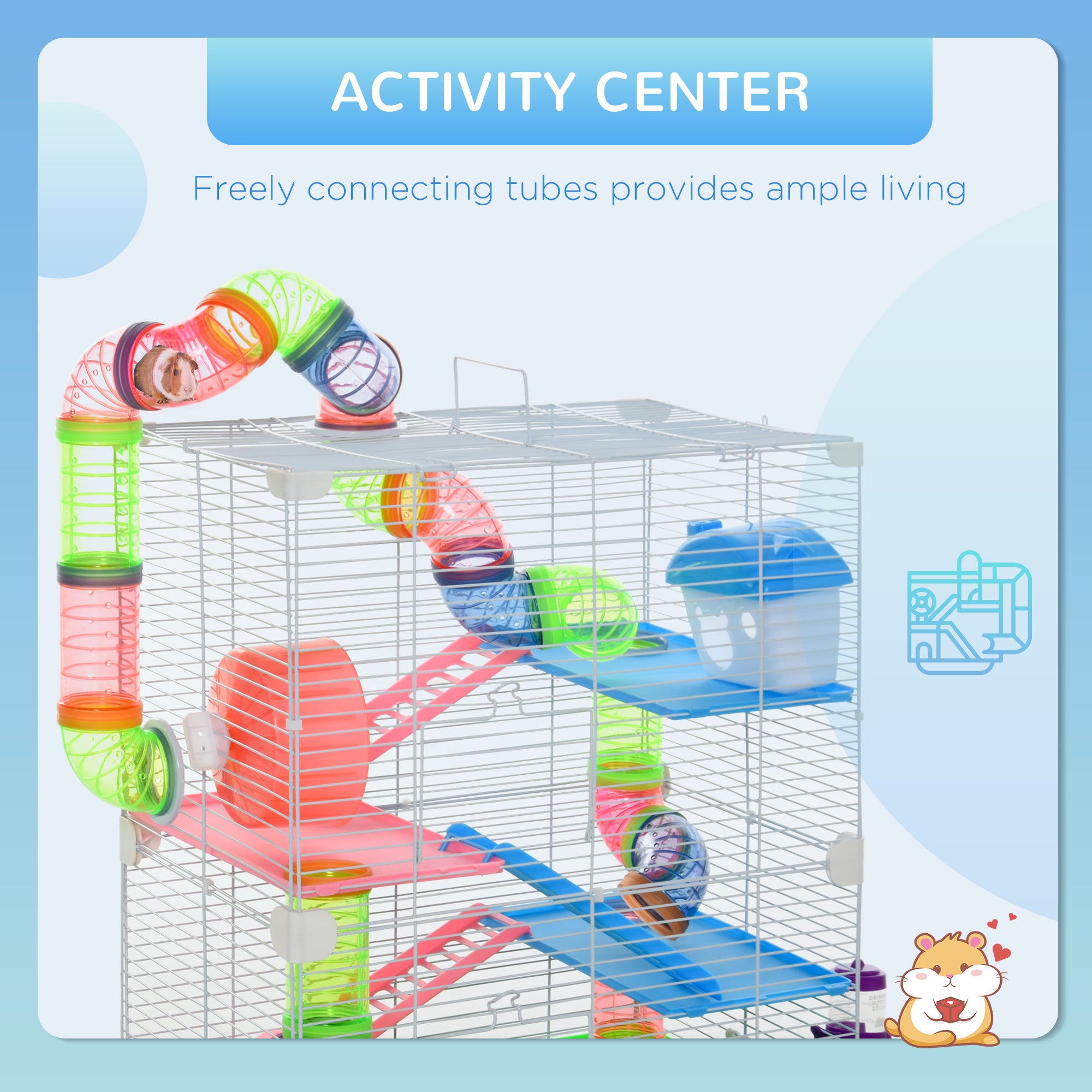 5 Tier Small Animal Cage Habitat with Platforms, Tunnel, Exercise Wheel, Food Dish, Water Bottle, Carry Handle