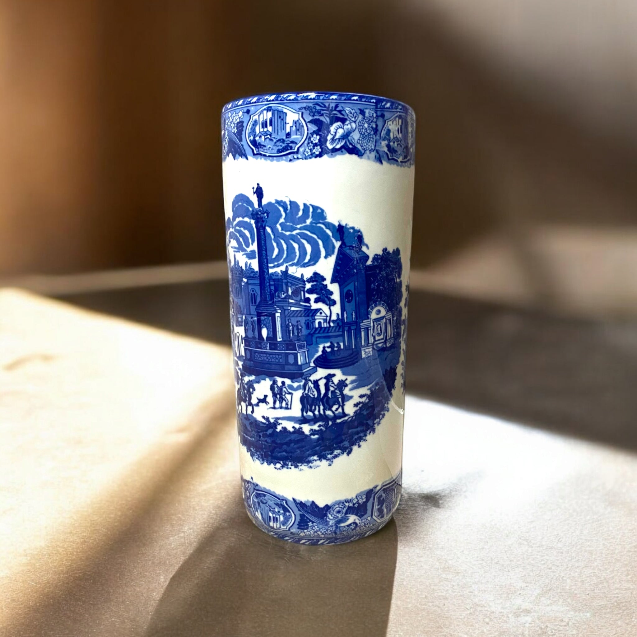 MSL 18in Round Blue & White Umbrella Stand / Vase