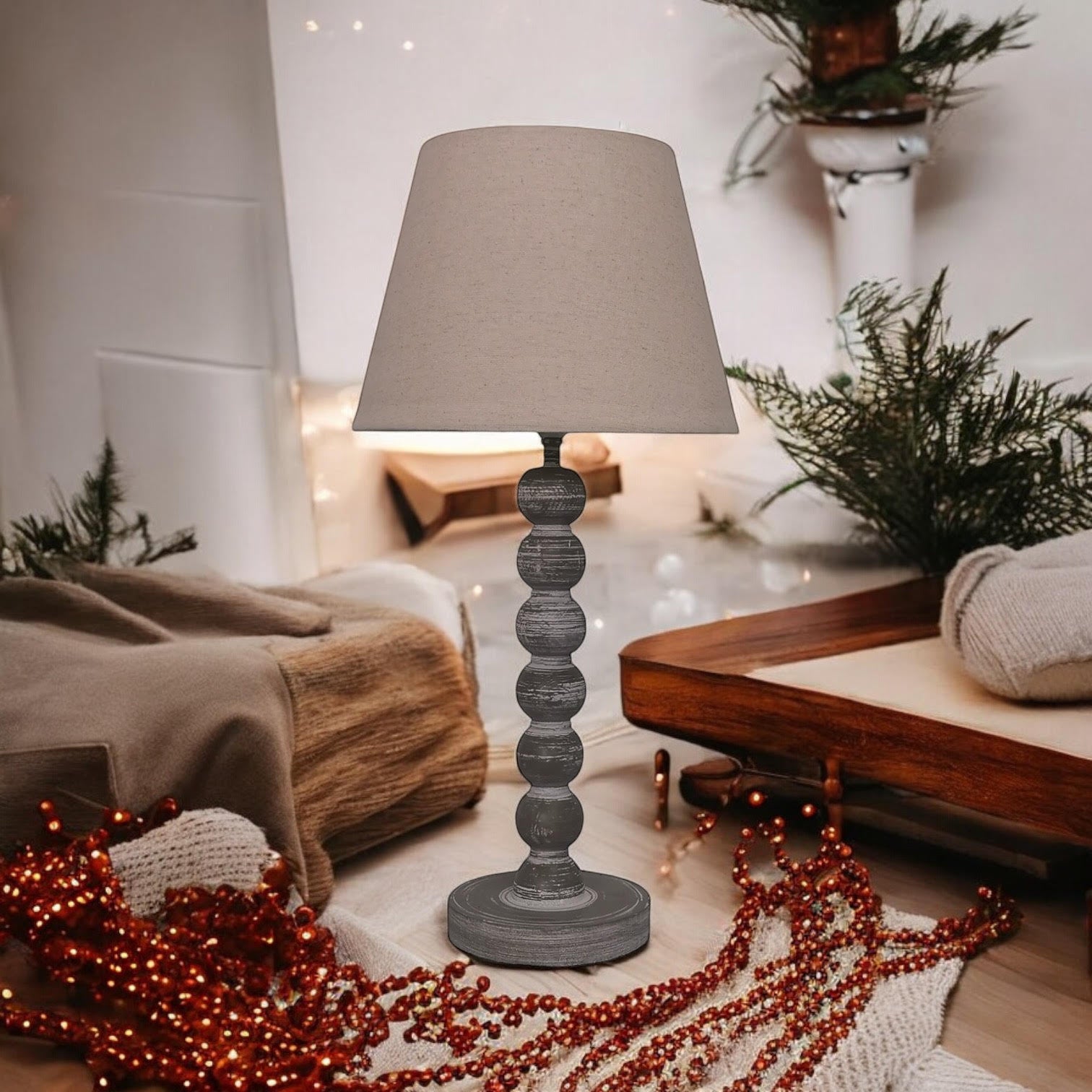 MSL 51cm Traditional Table Lamp and Shade with Inline Rocker Switch, Double Insulated, Linen Shade