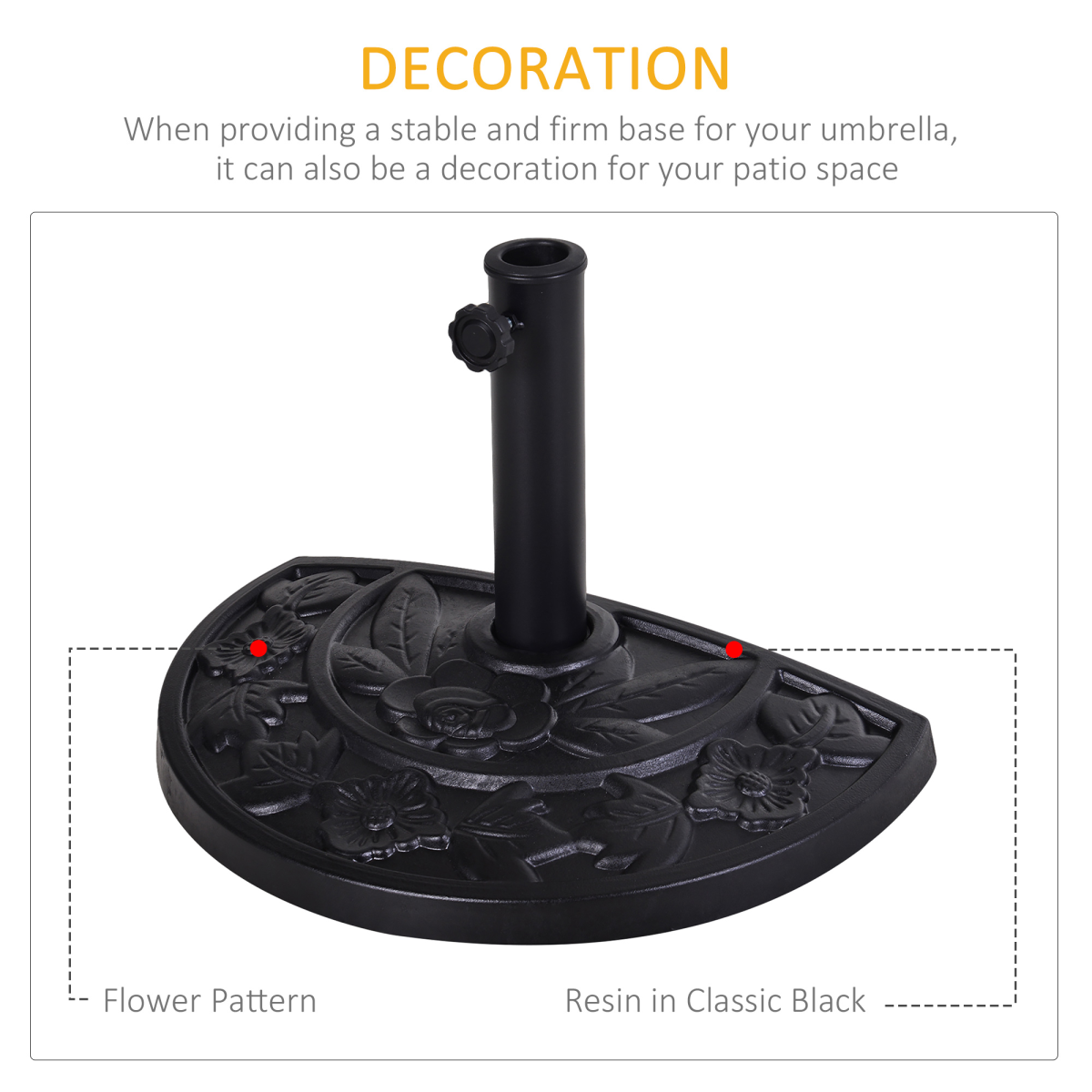 Outsunny 9kg Half-Round Resin Parasol Base for Garden Patio