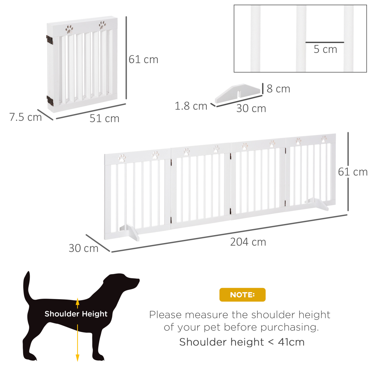PawHut Freestanding 4-Panel Folding Wooden Pet Gate with Support Feet for Small Dogs