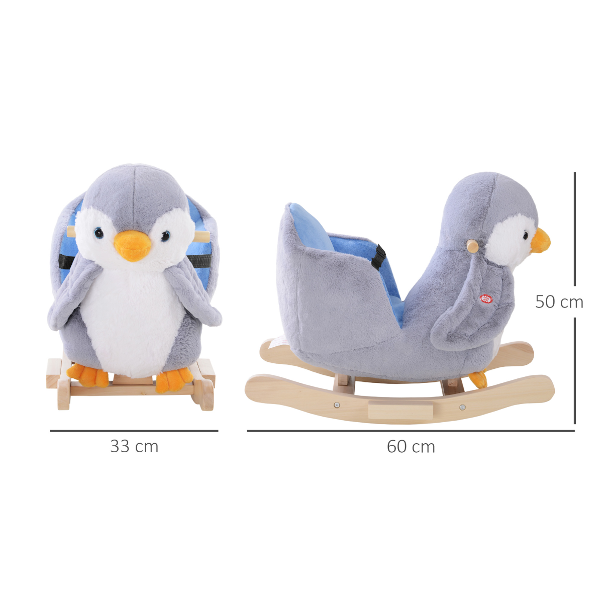 HOMCOM Penguin Plush Musical Rocking Horse, 32 Songs, Wood